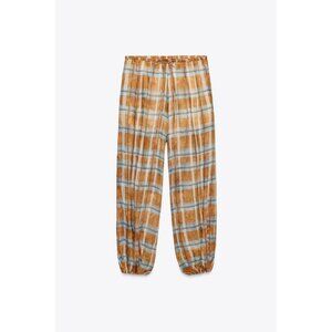 ZARA ZW COLLECTION RAMIE CHECK BALLOON TROUSERS